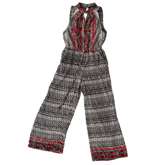 Angie Women Bohemian Wide Leg Jumpsuit Mock Neck Keyhole Detail Size S Artsy Vtg - Picture 1 of 7